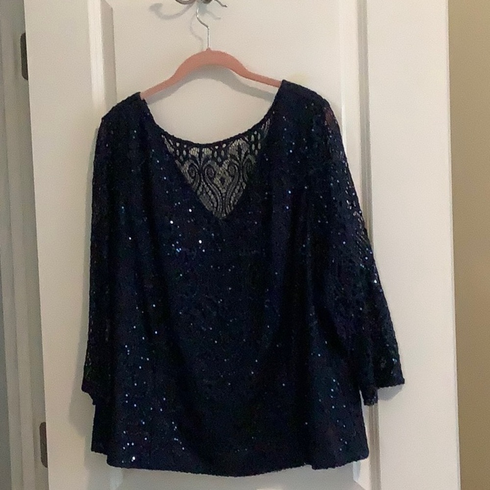 Alex Evenings Black Sequin Relaxed Blouse